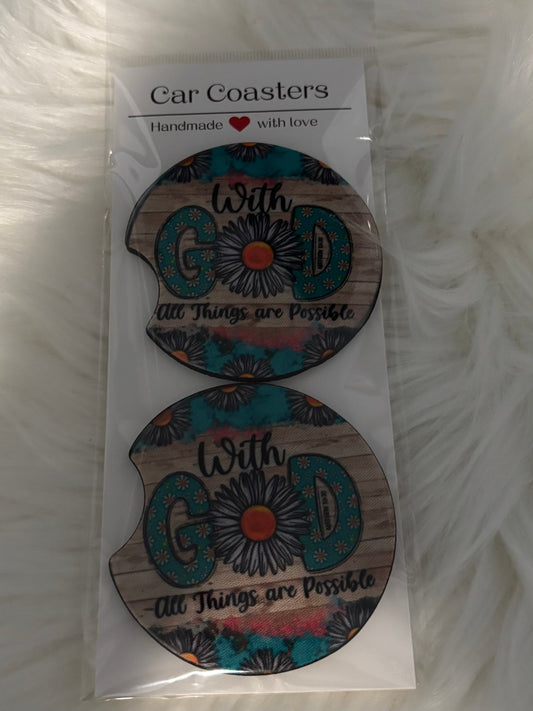 WITH GOD ALL THINGS ARE POSSIBLE CAR COASTERS