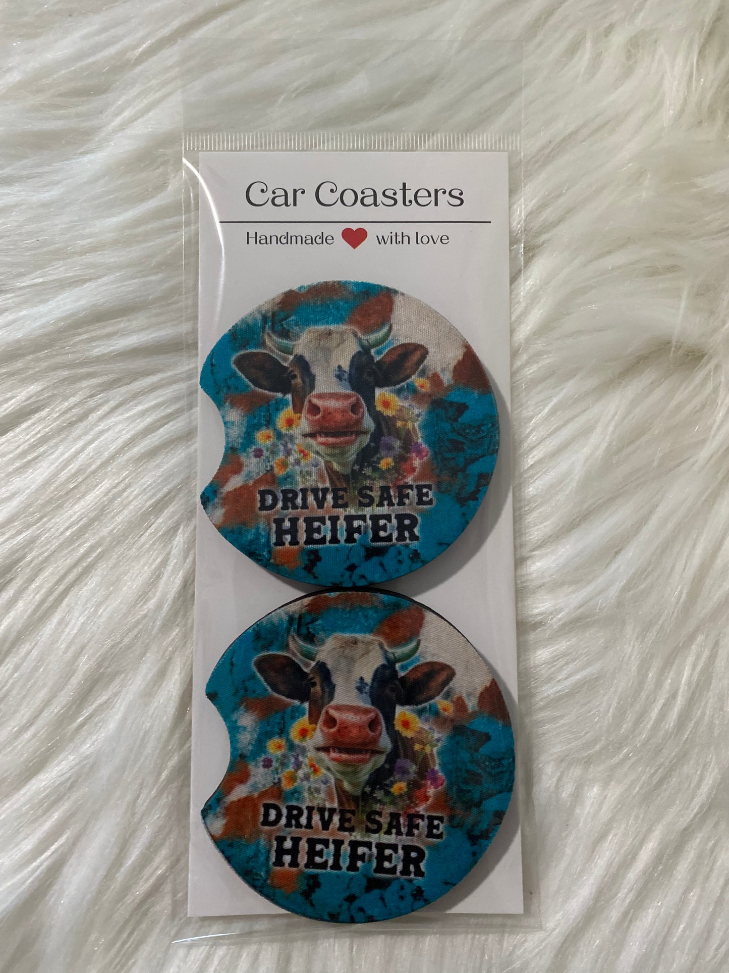 DRIVE SAFE HEIFER CAR COASTERS