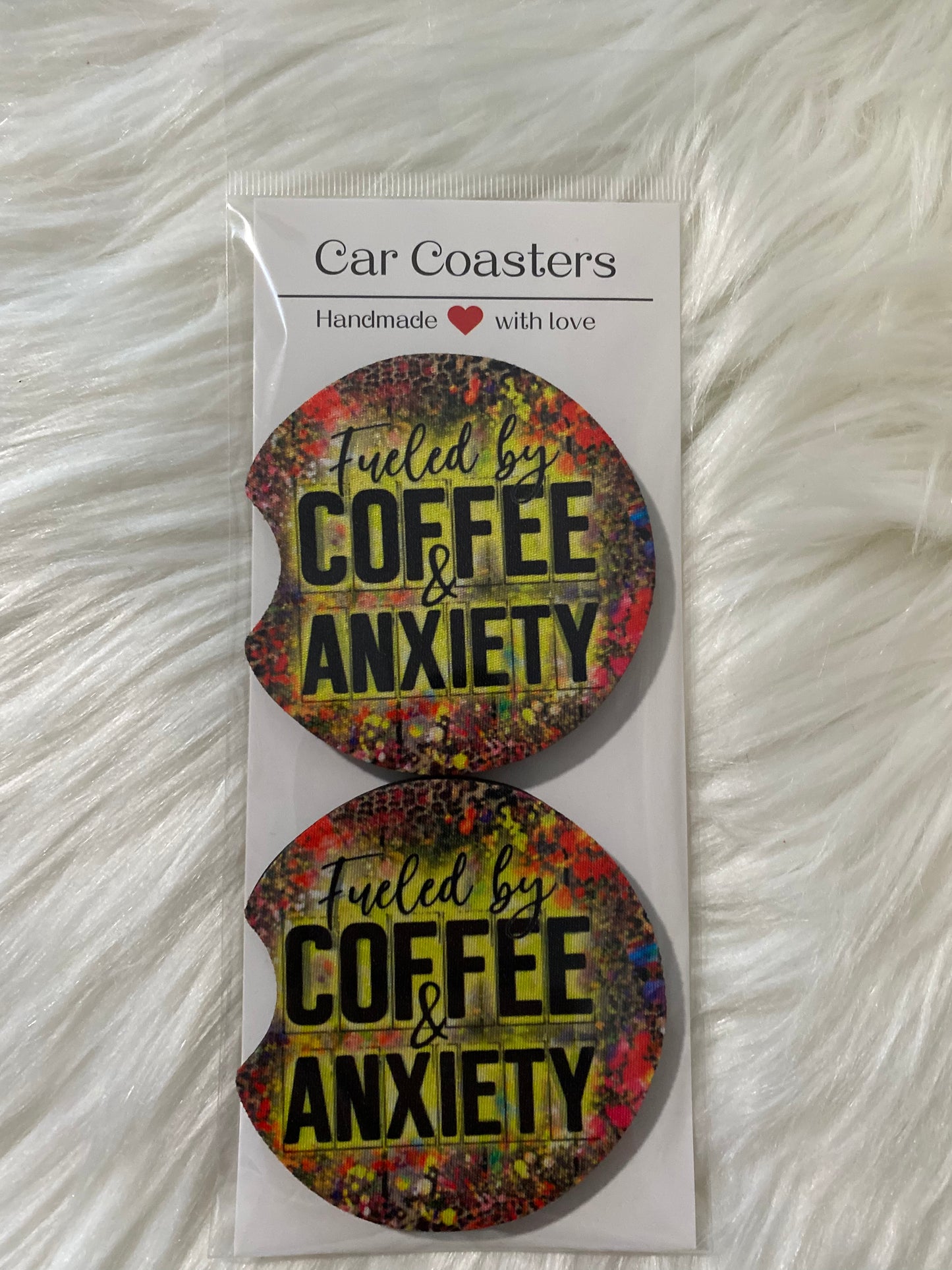 FUELED BY COFFEE AND ANXIETY CAR COASTERS