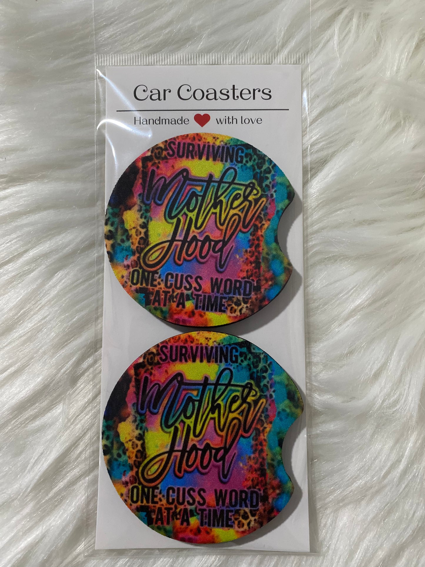 SURVIVING MOTHER HOOD ONE CUSS WORD AT A TIME CAR COASTER