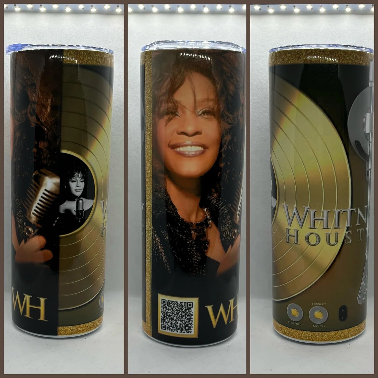 WHITNEY HOUSTON QR CODE TUMBLER PLAYS MUSIC