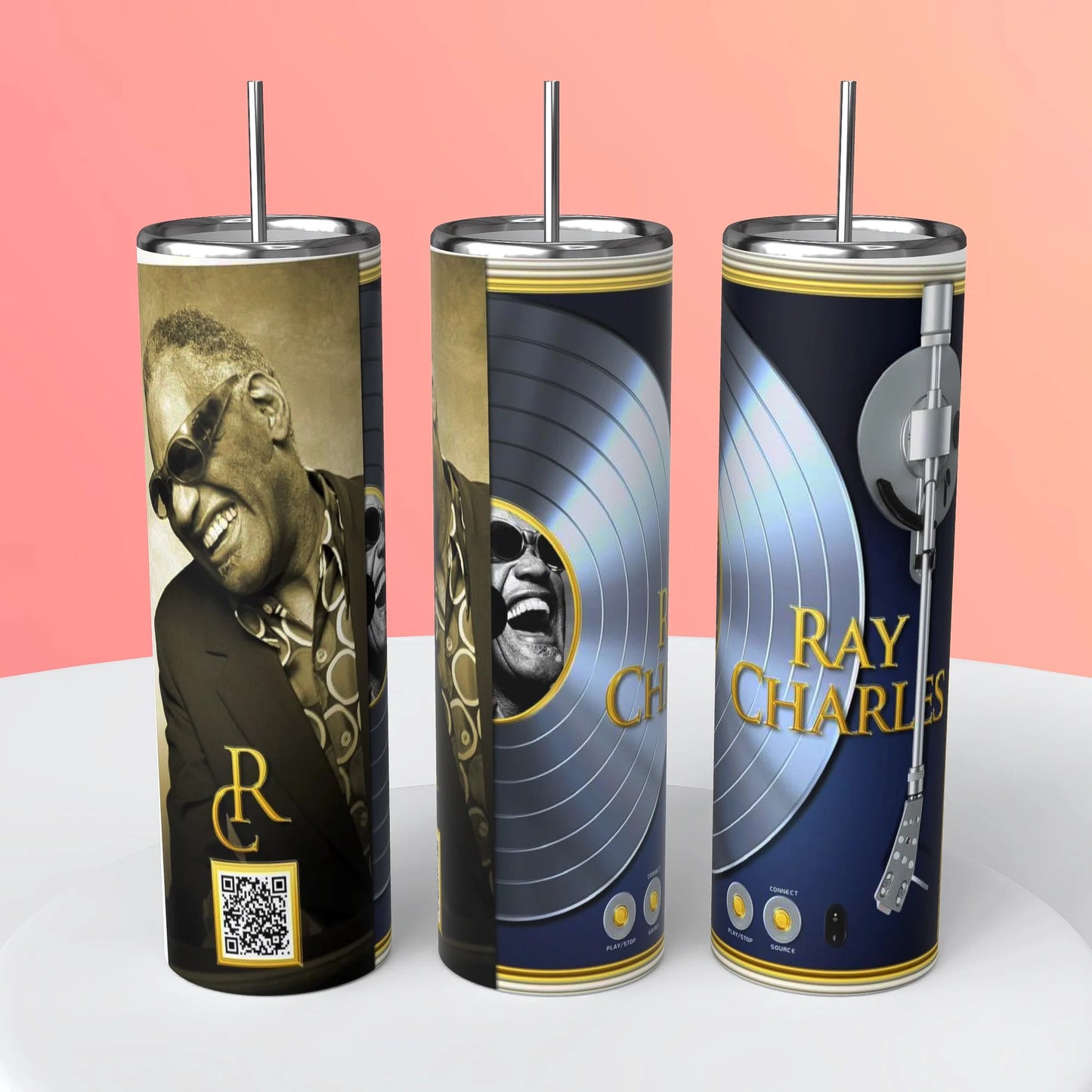 RAY CHARLES QR CODE TUMBLER PLAYS MUSIC